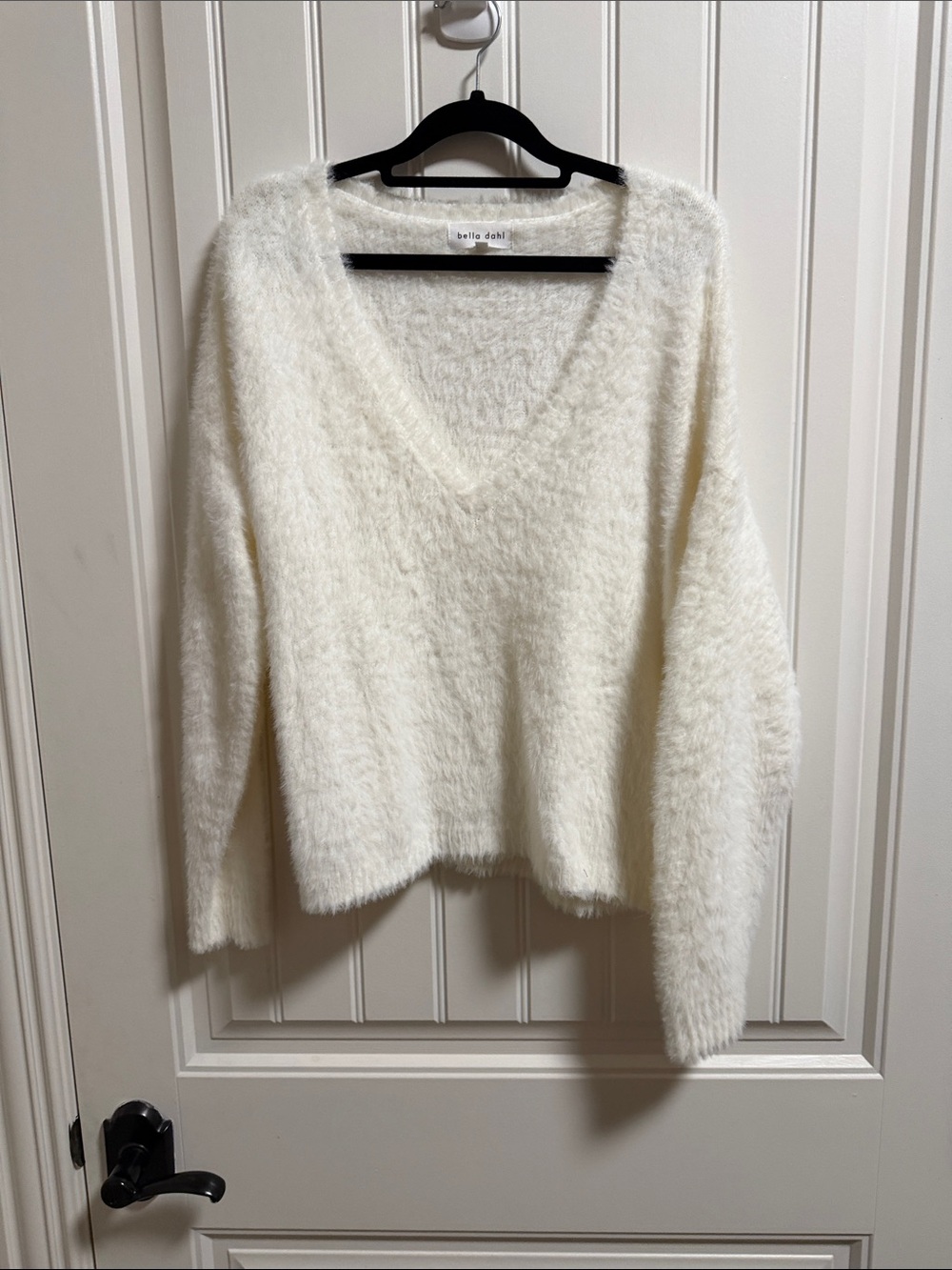 Bella Dahl White Fuzzy V-Neck Sweater
